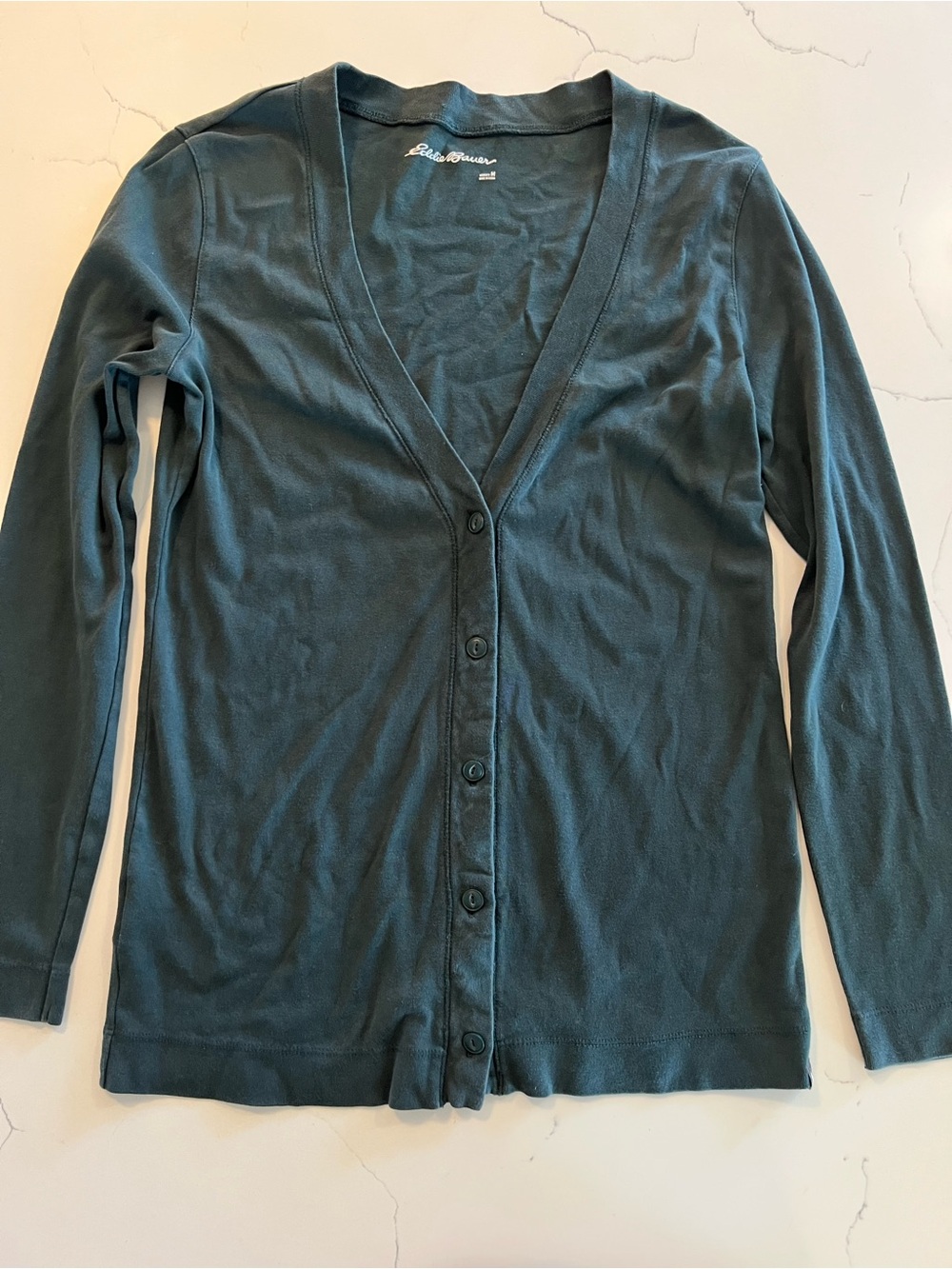 Eddie Bauer Women's Dark Green V-Neck Button Cardigan